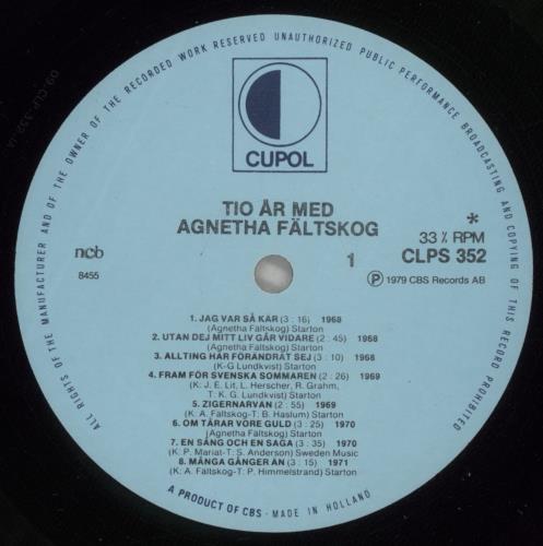 Agnetha Fltskog Tio r Med Agnetha vinyl LP album (LP record) UK AGNLPTI559989