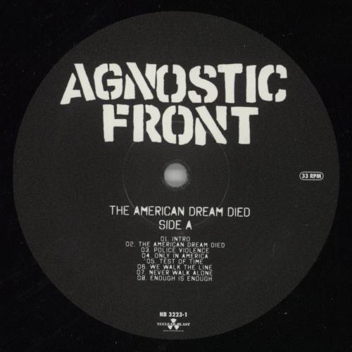 Agnostic Front The American Dream Died vinyl LP album (LP record) UK FR2LPTH866467