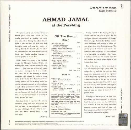 Ahmad Jamal At The Pershing - 180gm Vinyl - Sealed + Booklet vinyl LP album (LP record) UK AHJLPAT736765