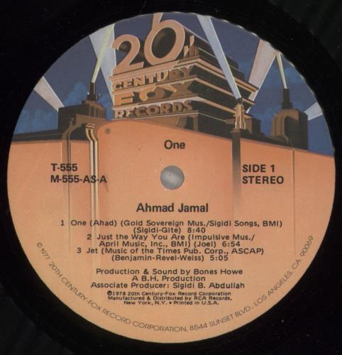 Ahmad Jamal ONE vinyl LP album (LP record) US AHJLPON880259