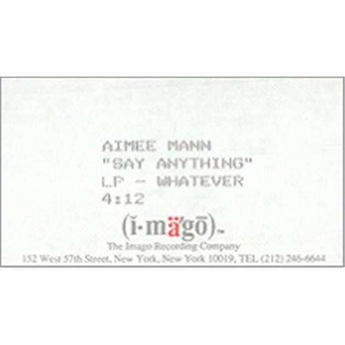 Aimee Mann Say Anything video (VHS or PAL or NTSC) US AMNVISA424963