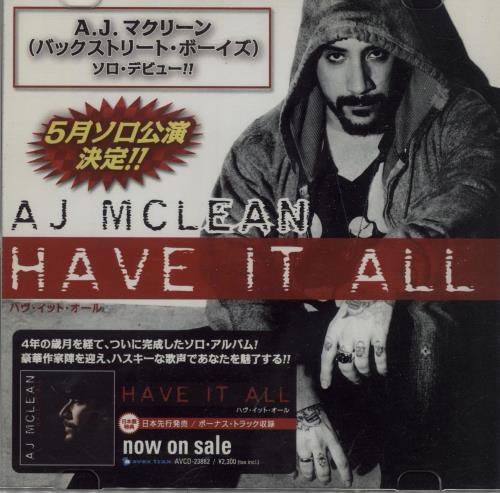 AJ Mclean Have It All CD-R acetate Japanese AZBCRHA668385