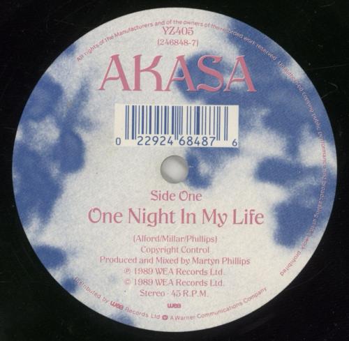Akasa One Night In My Life 7" vinyl single (7 inch record / 45) UK XLA07ON863010
