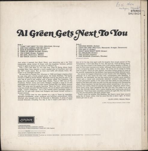 Al Green Gets Next To You vinyl LP album (LP record) UK AEELPGE529293