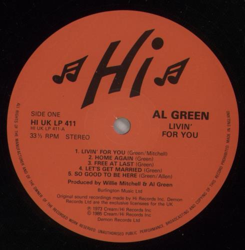 Al Green Livin' For You vinyl LP album (LP record) UK AEELPLI890002