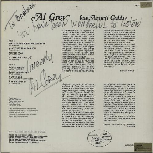 Al Grey Al Grey Featuring Arnett Cobb - Autographed vinyl LP album (LP record) French AJ6LPAL676058