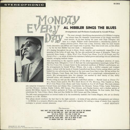 Al Hibbler Sings The Blues - Monday Every Day vinyl LP album (LP record) US A9HLPSI775432
