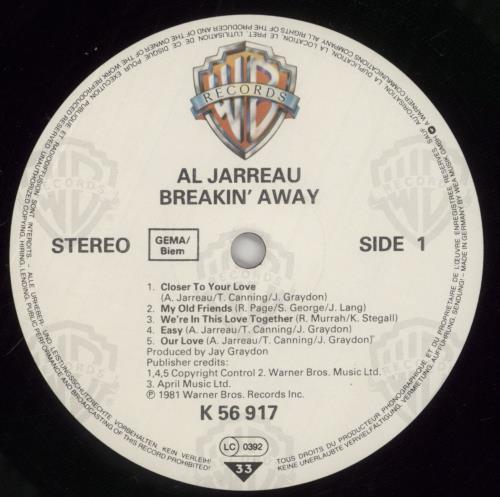 Al Jarreau Breakin' Away vinyl LP album (LP record) German AJRLPBR860586