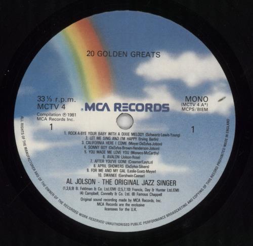 Al Jolson 20 Golden Greats vinyl LP album (LP record) UK JL7LPGO555536