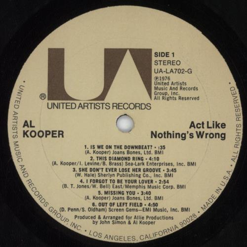 Al Kooper Act Like Nothing's Wrong vinyl LP album (LP record) US ALKLPAC390743