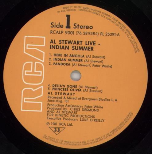 Al Stewart Live - Indian Summer - Hype Stickered 2-LP vinyl record set (Double LP Album) German ALS2LLI691557