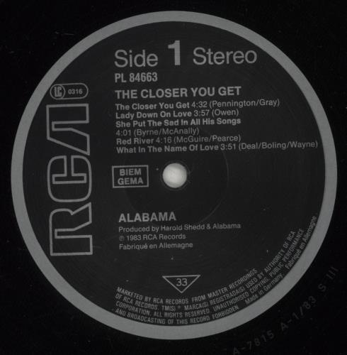 Alabama The Closer You Get vinyl LP album (LP record) German AI2LPTH700460