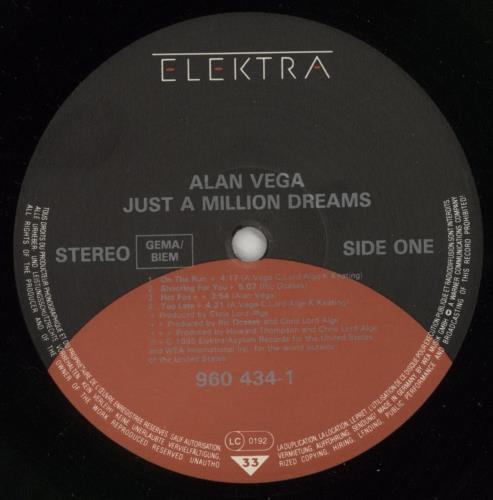 Alan Vega Just A Million Dreams vinyl LP album (LP record) US AVGLPJU868027