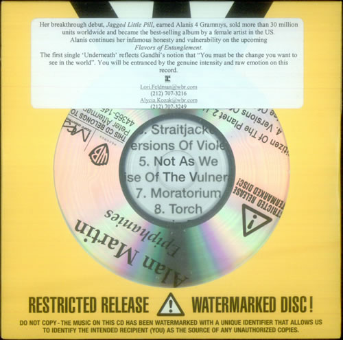 Alanis Morissette Epiphanies CD-R acetate US ANSCREP543627