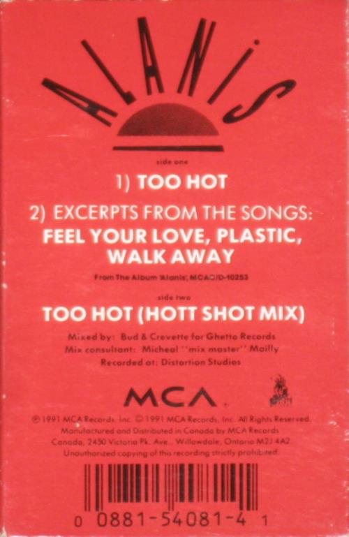 Alanis Morissette Too Hot cassette single Canadian ANSCSTO585196