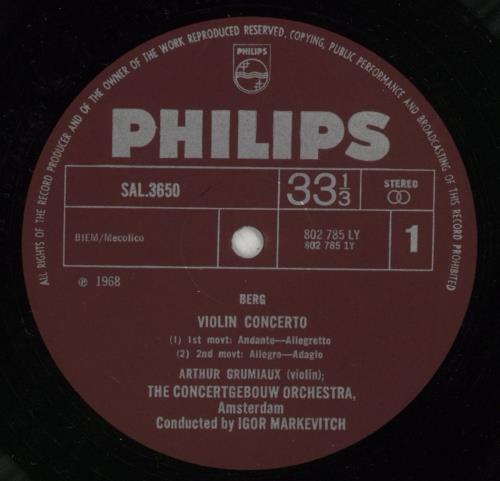 Alban Berg Violin Concertos vinyl LP album (LP record) UK A5ZLPVI869872