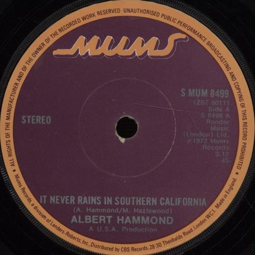 Albert Hammond It Never Rains In Southern california 7" vinyl single (7 inch record / 45) UK ALH07IT672330