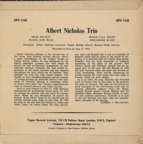 Albert Nicholas New Orleans Parade Vol 2 7" vinyl single (7 inch record / 45) UK AUZ07NE887818
