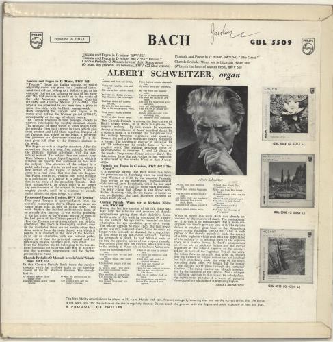 Albert Schweitzer Bach vinyl LP album (LP record) UK QMCLPBA700157