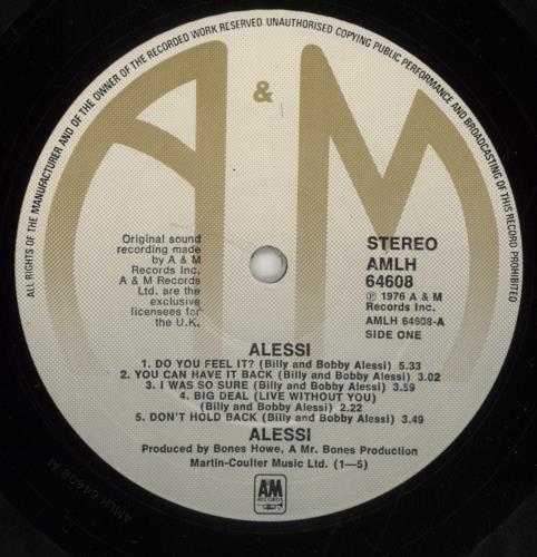 Alessi Alessi vinyl LP album (LP record) UK AESLPAL687072