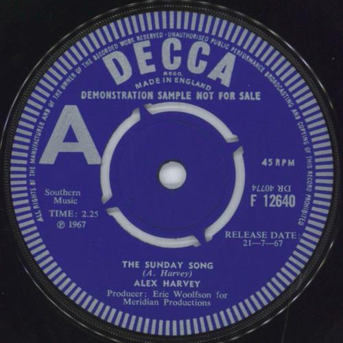 Alex Harvey (UK) The Sunday Song - A Label 7" vinyl single (7 inch record / 45) UK AXH07TH817224
