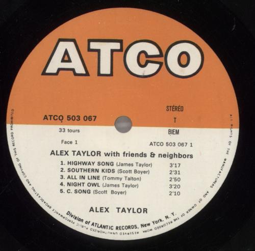 Alex Taylor With Friends And Neighbours vinyl LP album (LP record) French 0LHLPWI858895