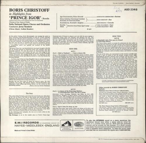 Alexander Borodin Borodin: Prince Igor: Highlights vinyl LP album (LP record) UK B13LPBO859958