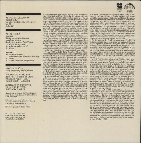 Alexander Konstantinovich Glazunov Glazunov: Koncert Pro Saxofon / Fried: Koncert C�2 Pro Klarinet / Guernica vinyl LP album (LP record) Czech GGVLPGL879508