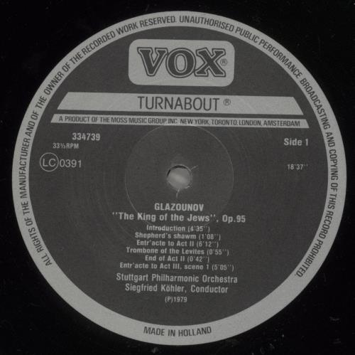 Alexander Konstantinovich Glazunov Glazunov: The King Of The Jews vinyl LP album (LP record) Dutch GGVLPGL879503