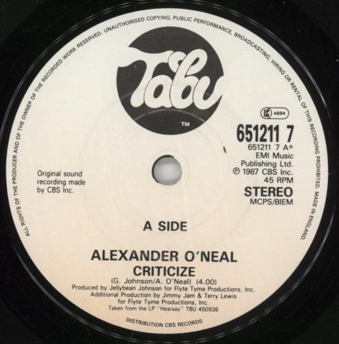 Alexander O'Neal Criticize 7" vinyl single (7 inch record / 45) UK ALO07CR326214
