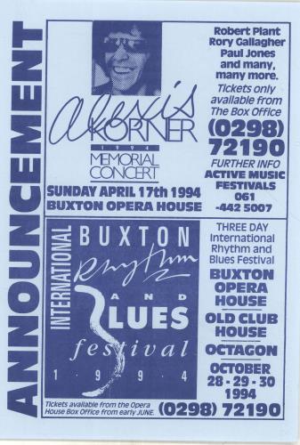 Alexis Korner Memorial Concert 1994 + Flyers tour programme UK AXKTRME694474