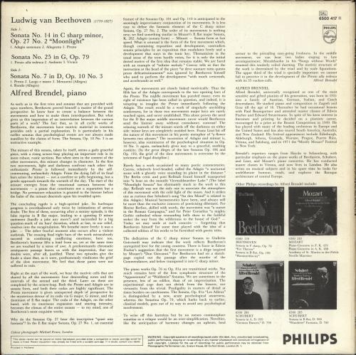 Alfred Brendel Beethoven: "Moonlight" Sonata / Sonatas, Op.10 No.3 and Op.79 vinyl LP album (LP record) UK F6GLPBE711123