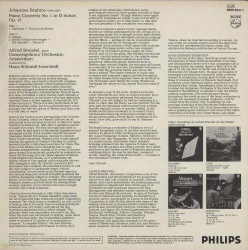 Alfred Brendel Brahms Piano Concerto No. 1 vinyl LP album (LP record) UK F6GLPBR761018