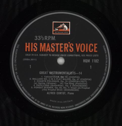 Alfred Cortot Works By Chopin  Debussy  Ravel  Schumann vinyl LP album (LP record) UK H8FLPWO863794