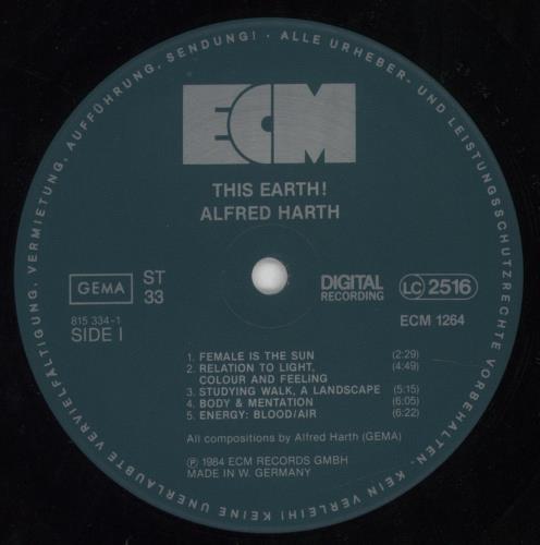 Alfred Harth This Earth! vinyl LP album (LP record) German 8MJLPTH850712