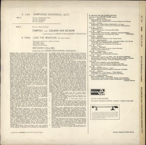 Alfredo Campoli Lalo: Symphonie Espagnole / Falla: Love The Magician vinyl LP album (LP record) UK IYKLPLA856798
