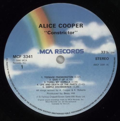 Alice Cooper Constrictor + Insert vinyl LP album (LP record) UK COOLPCO444836