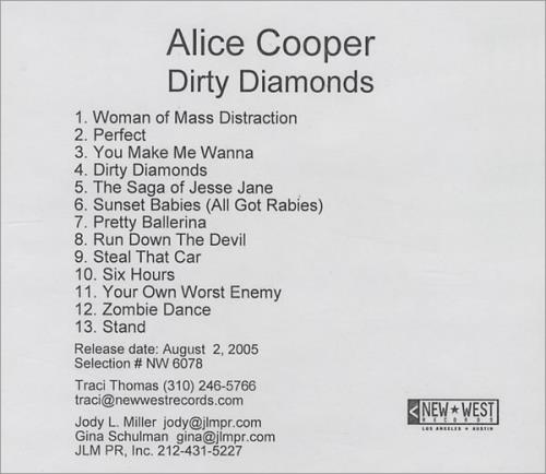 Alice Cooper Dirty Diamonds CD-R acetate US COOCRDI432591