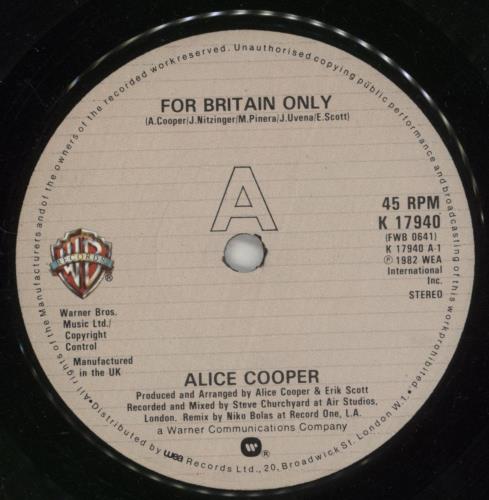 Alice Cooper For Britain Only 7" vinyl single (7 inch record / 45) UK COO07FO60644