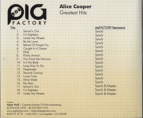Alice Cooper Greatest Hits CD-R acetate US COOCRGR557825