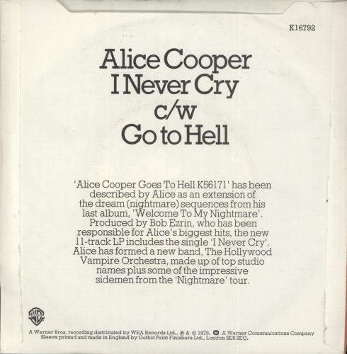 Alice Cooper I Never Cry 7" vinyl single (7 inch record / 45) UK COO07IN726512