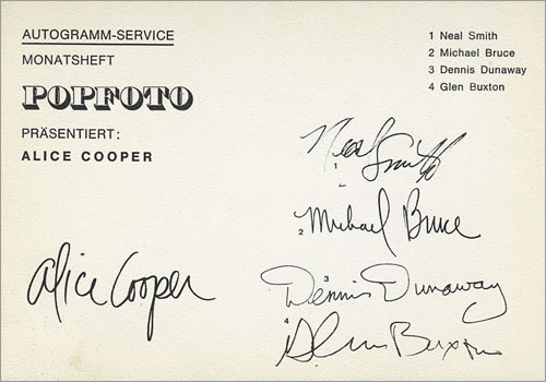 Alice Cooper Postcard With Facsmile Autographs handbill German COOHBPO402667