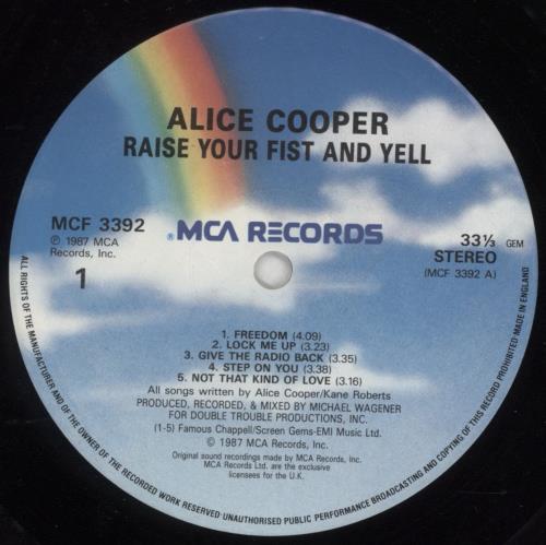Alice Cooper Raise Your Fist And Yell vinyl LP album (LP record) UK COOLPRA405325