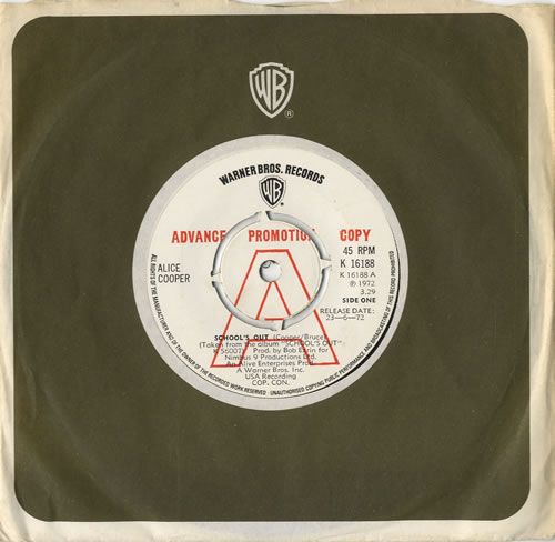 Alice Cooper School's Out - A Label 7" vinyl single (7 inch record / 45) UK COO07SC43420