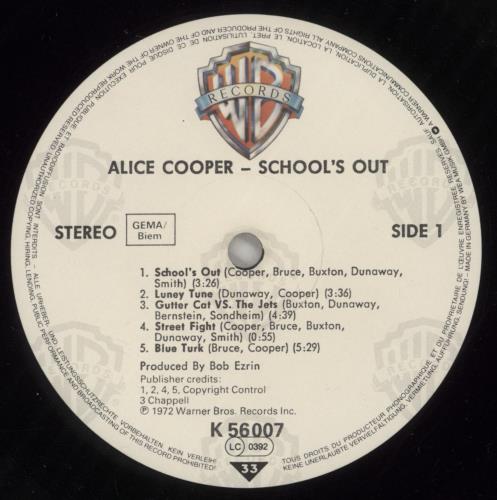 Alice Cooper School's Out - Mid 1980s vinyl LP album (LP record) German COOLPSC723639