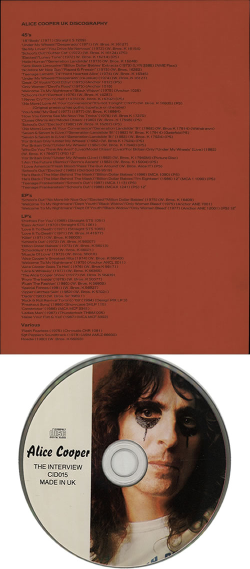 Alice Cooper The Interview CD album (CDLP) UK COOCDTH39350