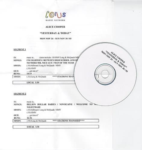 Alice Cooper Yesterday & Today CD-R acetate Canadian COOCRYE322118