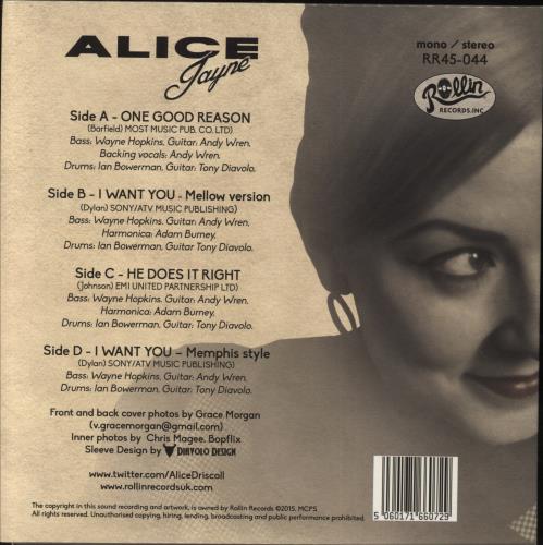 Alice Jayne One Good Reason 7" vinyl single (7 inch record / 45) UK 8L307ON851656
