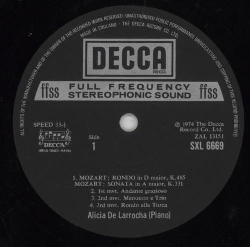 Alicia De Larrocha Rondo In D, K.485 / Sonata In A, K.331 / Fantasia In C Minor, K.475 / Chaconne In D Minor vinyl LP album (LP record) UK H1ILPRO853874