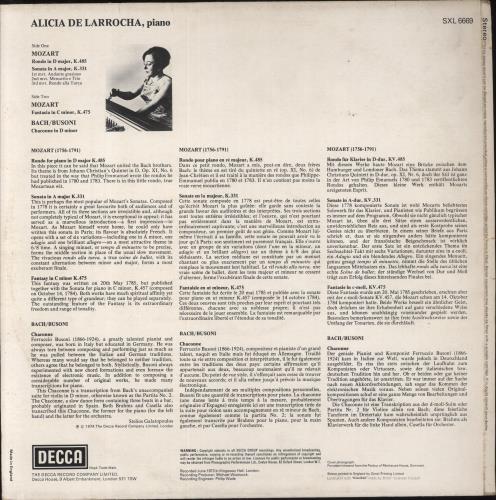 Alicia De Larrocha Rondo In D, K.485 / Sonata In A, K.331 / Fantasia In C Minor, K.475 / Chaconne In D Minor vinyl LP album (LP record) UK H1ILPRO853874